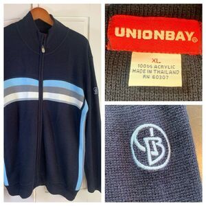 Y2K Union Bay Sweater Men XL Navy Blue Full Zip Casual Skater Urban Cardigan VTG